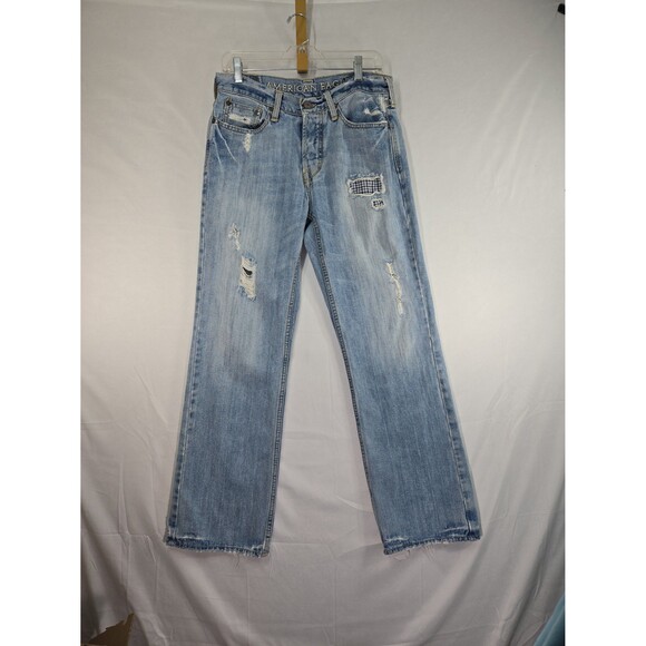 American Eagle Bootcut Button Fly Distressed Patched Checkered Jeans Men***30x32 - Picture 1 of 12